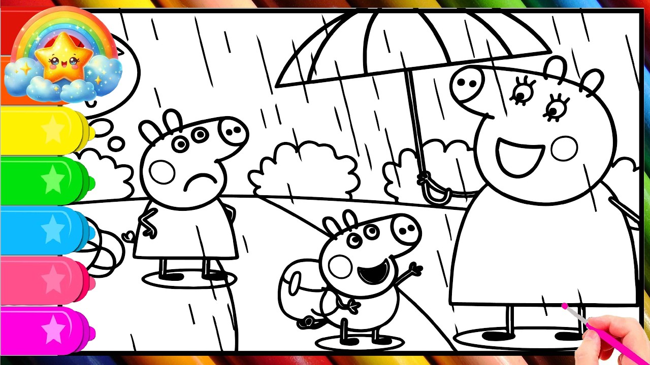 Peppa Pig wants a winter umbrella like her brother's || How to color Peppa Pig pages