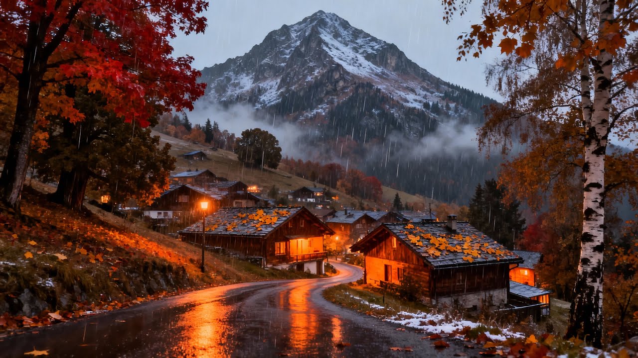 Cozy Mountain Village Rain at Night 🌧️ Relaxing Thunder Rain Sounds to Calm Anxiety & Sleep Deeply