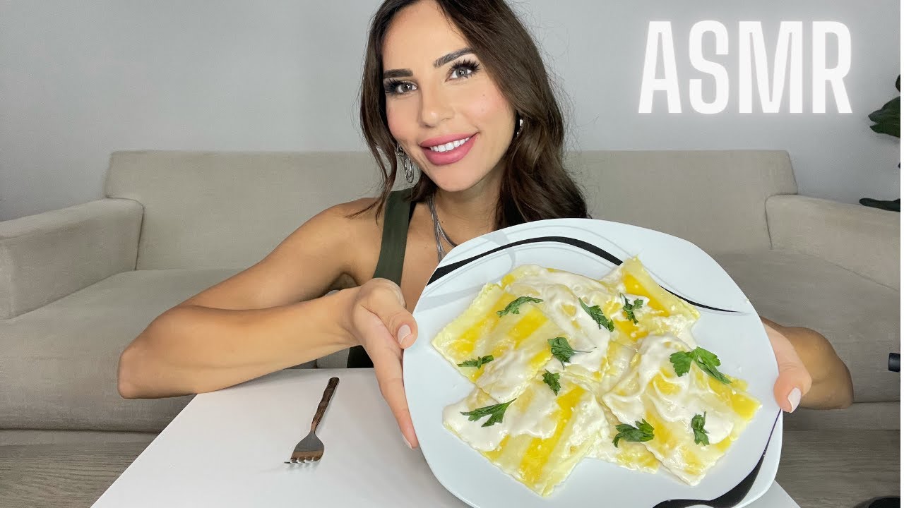 ASMR CHEESY RAVIOLI WITH PENNE WHITE SAUCE I REAL EATING SOUNDS !!