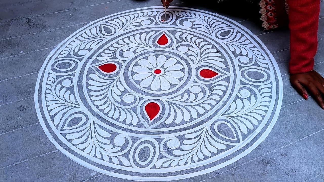 Simple round alpona design for Saraswati Puja/Easy alpona design/Saraswati Puja alpona 