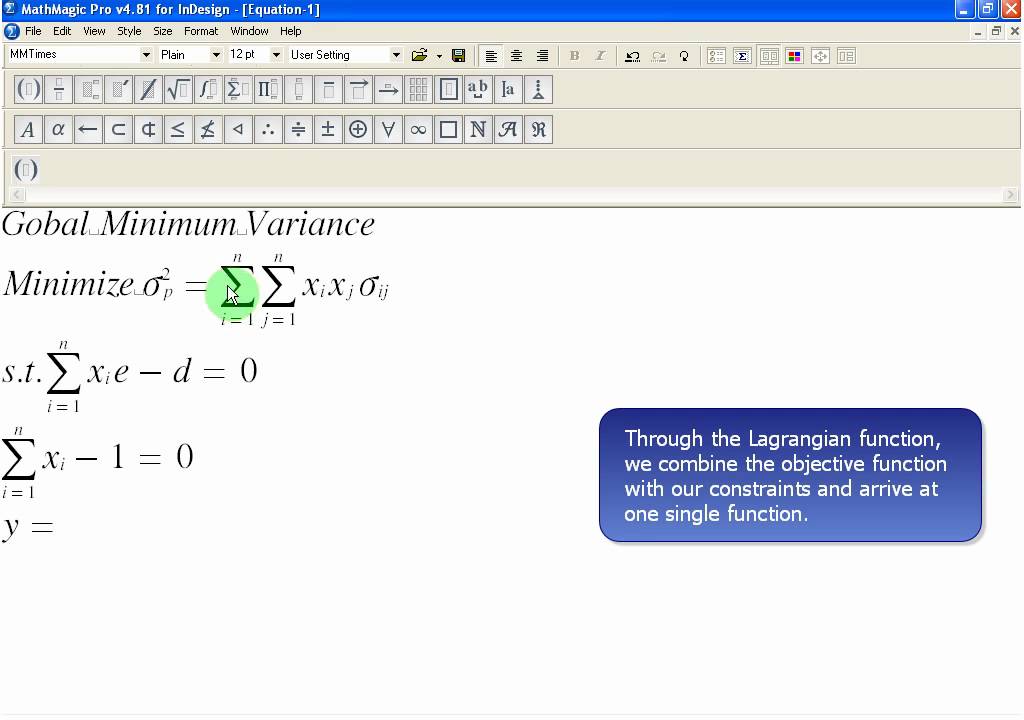 Global Minimum Variance 1: The Lagrangian Function