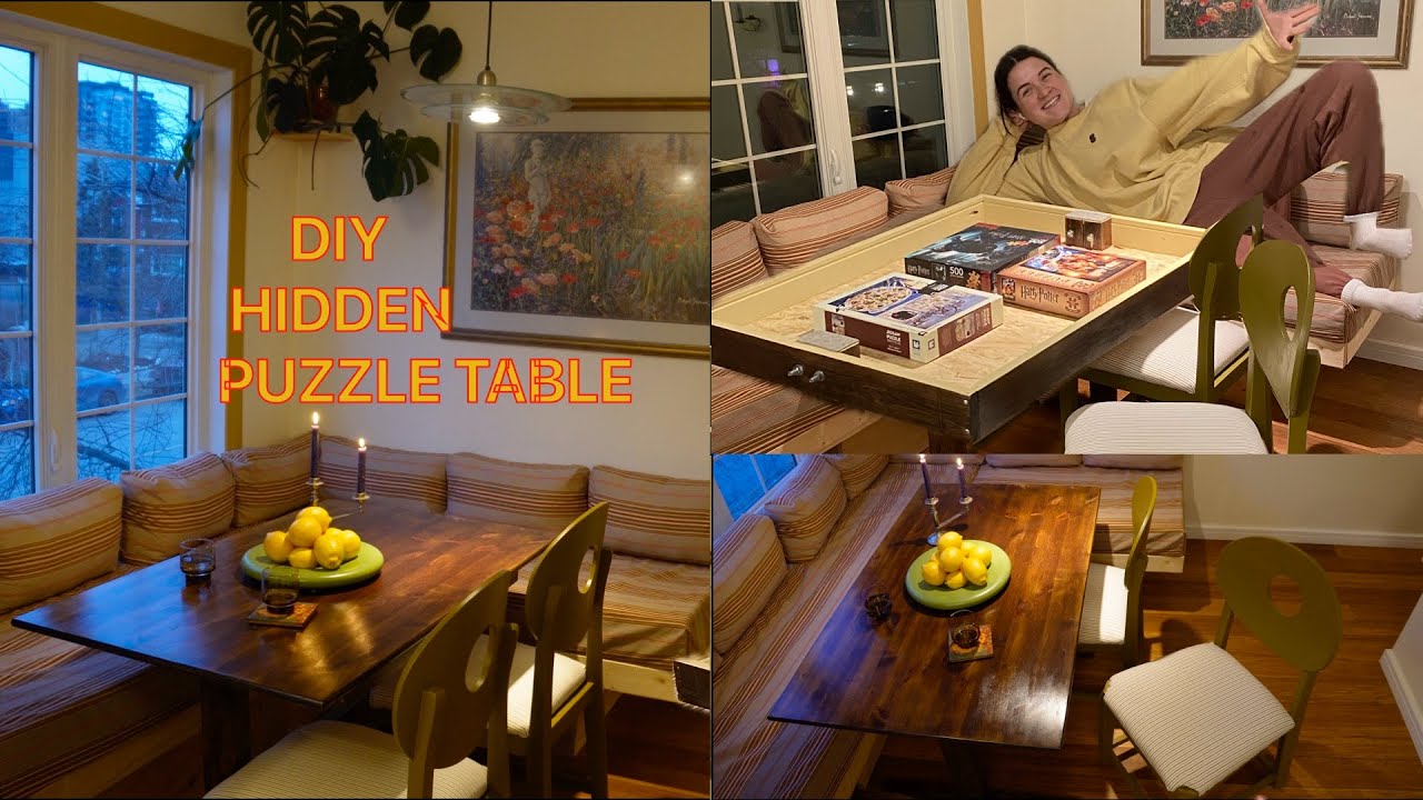DIY Dining Table with Hidden Puzzle Table