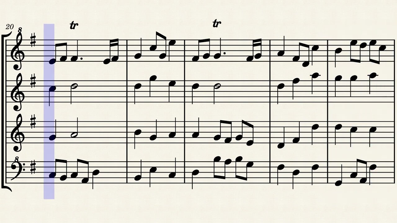 Menuet 1 from Bach's Suite 1 SATB Recorder Quartet by J S Bach