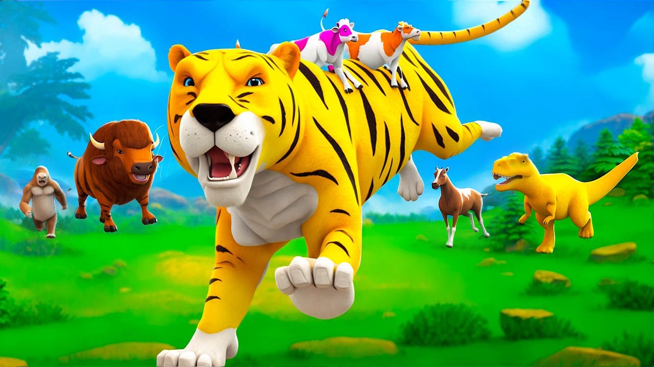 Tiger Attacks Farm! 🐅 Cows in Danger Until T-Rex & Barn Animals Launch Epic Rescue