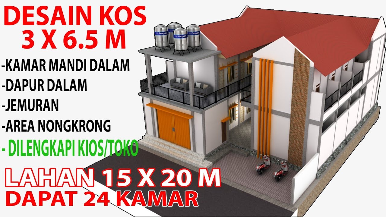 DESAIN KOS KOSAN 3X6,5 M + TOKO || Kamar Mandi Dalam, Dapur Dalam & Ruang Santai