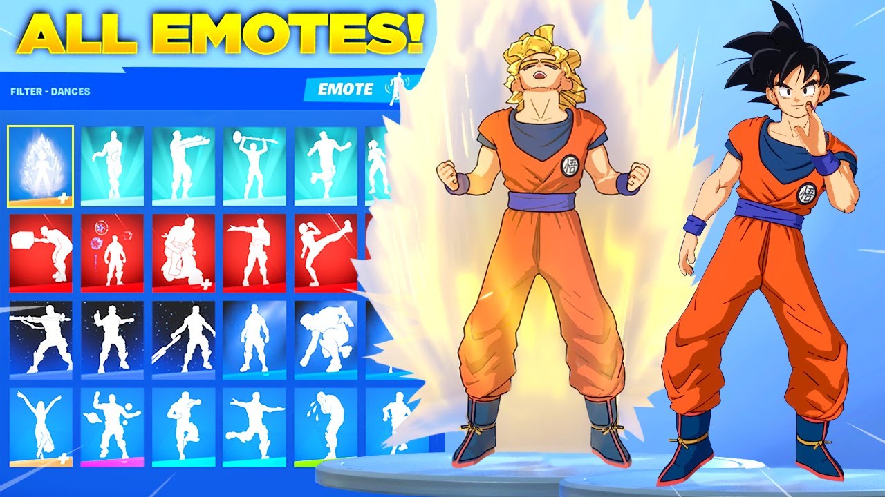 GOKU SKIN Showcase with All Fortnite Dances & Emotes! (Fortnite x Dragon Ball)