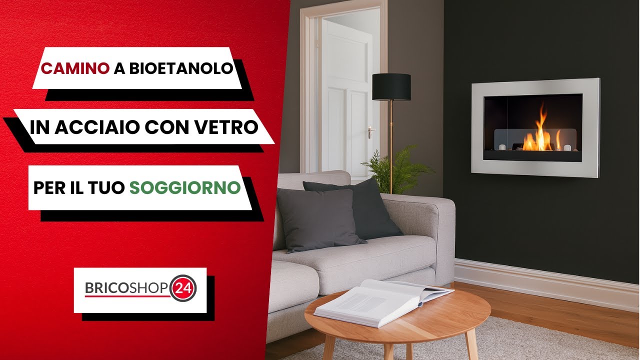 Camino a Bioetanolo da Parete in Acciaio con Vetro - Caminetto Biocamino Moderno