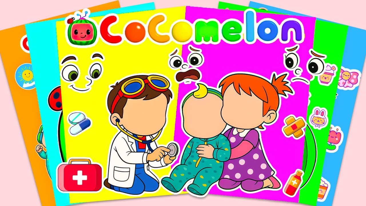 【Paper DIY】Decorate Sticker Book with JJ Scared at the Hospital & Doctor Cody ,Yoyo Comforts Him