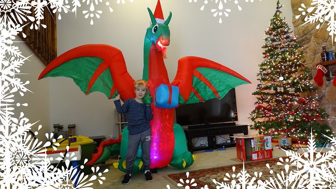 Unboxing New Inflatable Kaleidoscope Dragon with  Flame & Santa Hat! Christmas Blow Ups
