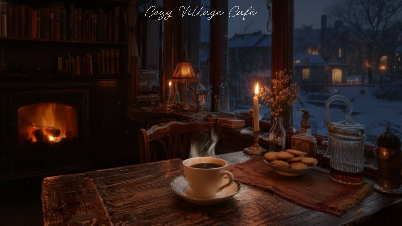 1950s Vintage Jazz by the Fireplace | A Cozy Cafe on a Snowy Night