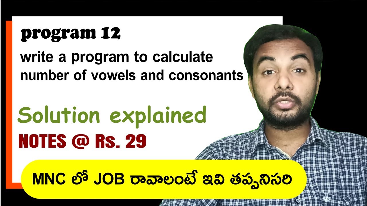 Calculate the number of vowels and consonants in a string | Python In Telugu For Beginners | Suresh