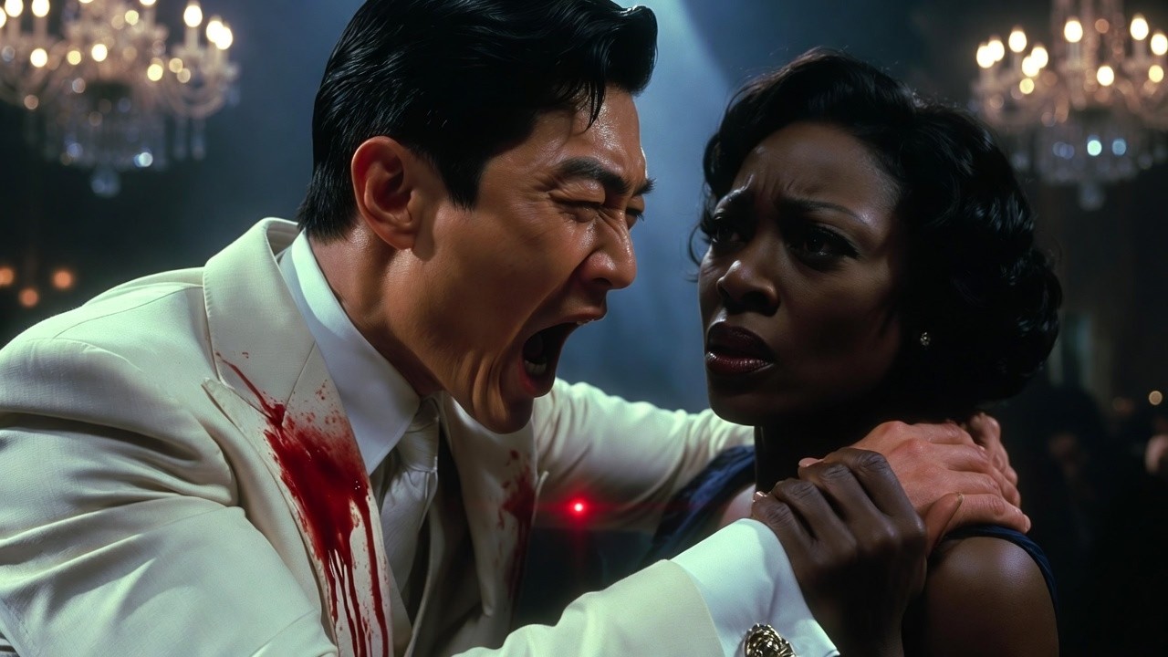 Black Waitress spills Red Wine on Korean Mafia Boss's White Shirt — “A laser dot was on your heart
