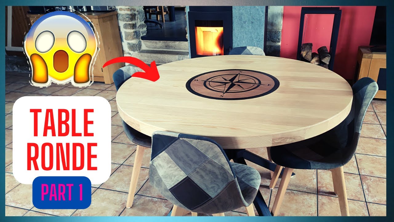 Table ronde en bois et acier avec incrustation bois exotique et résine (part 1)