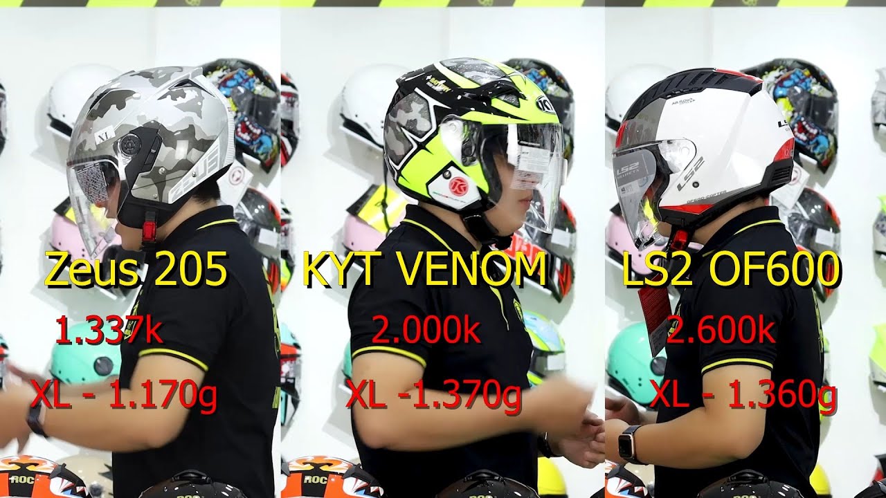 So sánh #KYT_Venom với các dòng mũ 3/4 khác tại Hebi