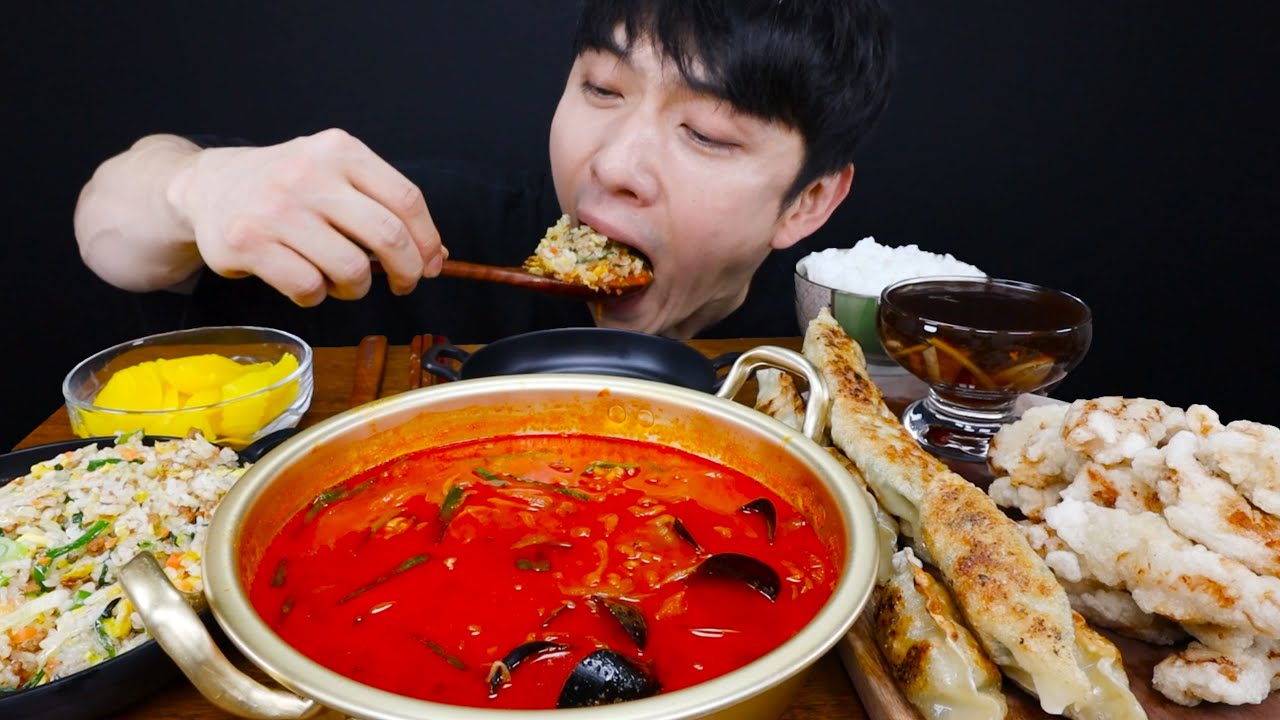 ASMR 생활의달인 짬뽕밥 & 볶음밥 & 탕수육 & 군만두 먹방 SPICY JJAMBBONG & FRIED RICE REAL SOUND MUKBANG