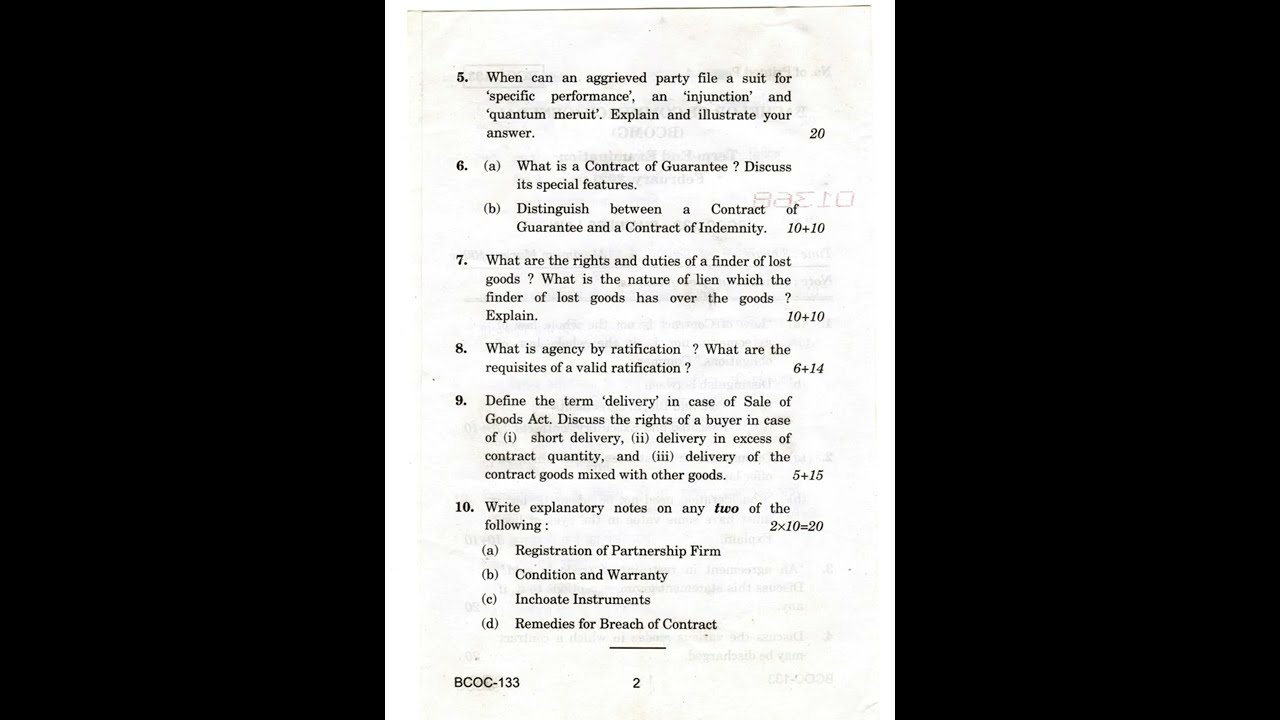 IGNOU BCOMG BCOC 133 BUSINESS LAW QUESTION PAPER DECEMBER 2020 # IGNOU # BCOMG