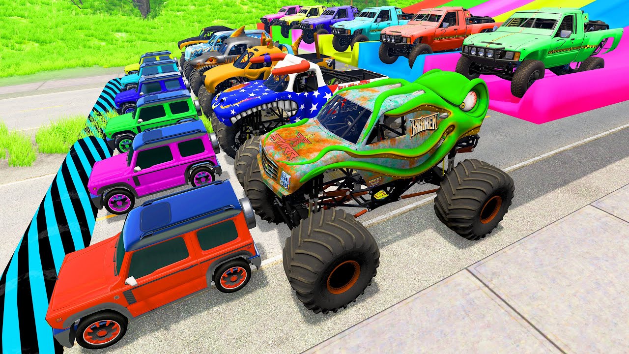 HT Gameplay Crash # 535 | Monster Truck vs Trap Colors High Speed Ramps & Big Cars vs Speed Bumps