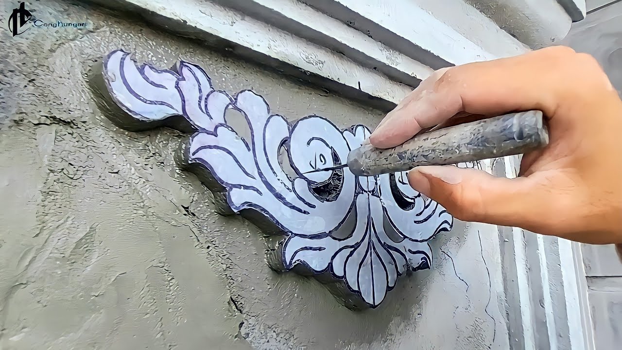 How to cut cement symmetry pattern/ Cách đắp phù điêu hoa văn xi măng đối xứng