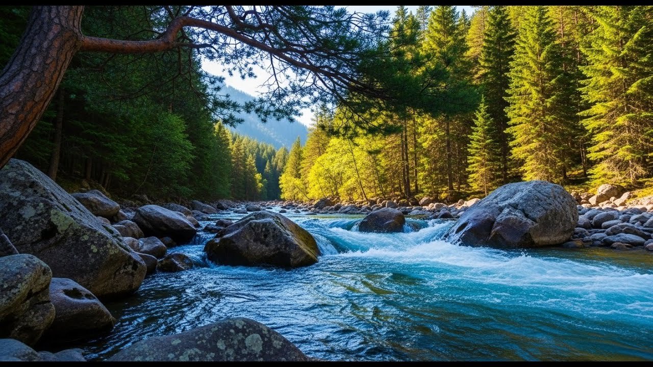Soothing Rocky Mountain Waterfall and River. Relaxing Nature Sounds. 10 hours, White Noise to Sleep.