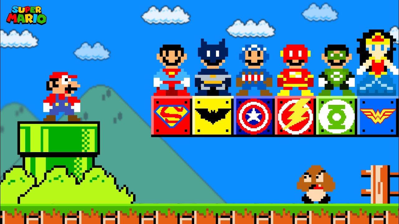 Super Mario Bros., but Mario Gets More Custom Item Blocks of All SUPERHEROES