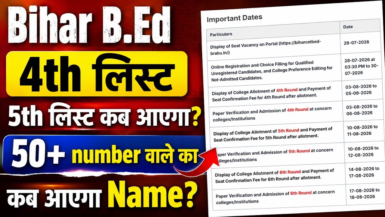 bihar b.ed 4th round allotment,bihar bed allotment,bihar b.ed counselling,bed college allotment news