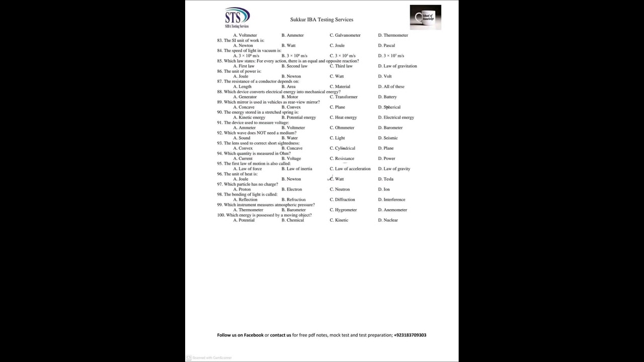 Junior Science Teacher (JST BPS-14) Mock test with answer key 