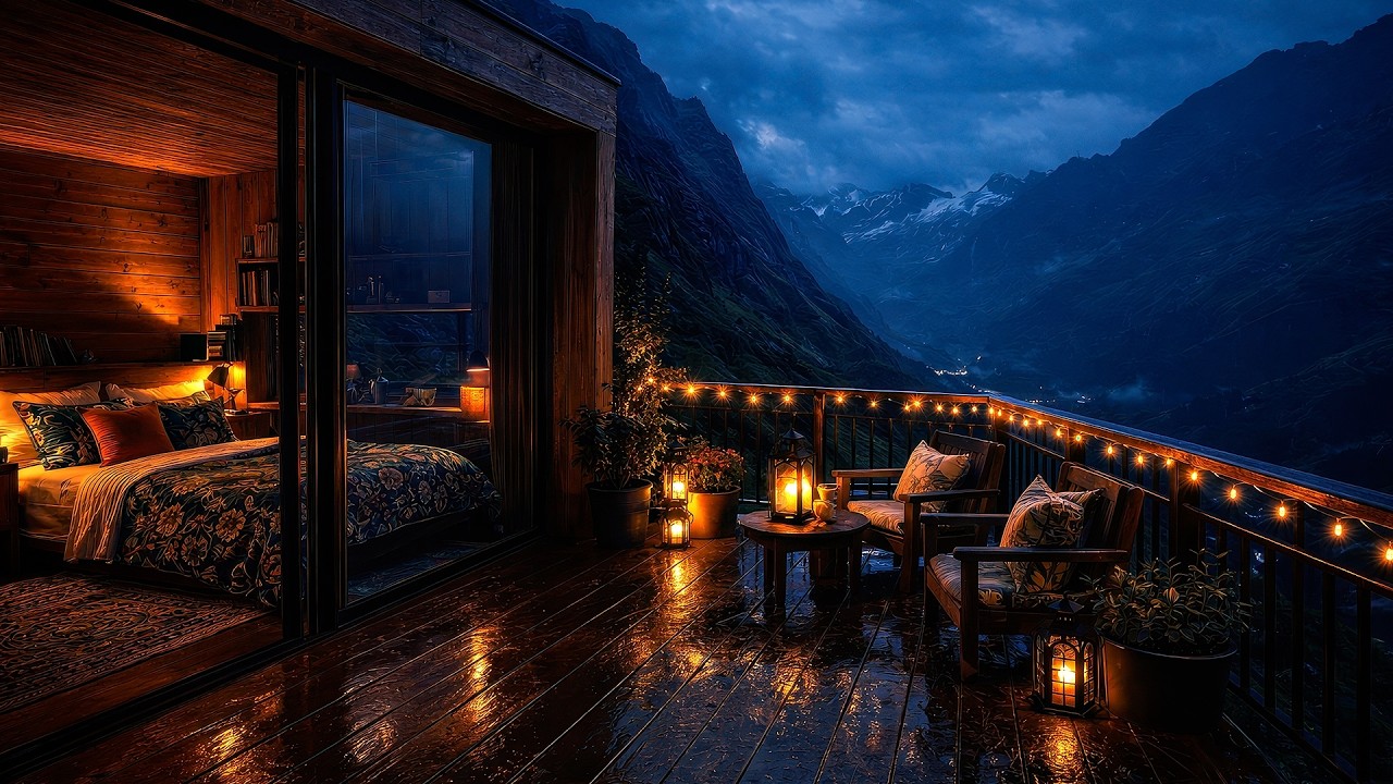🌲 Rain on a Wooden Alpine Cabin | Night Sounds for Relaxation | Calm Ambience