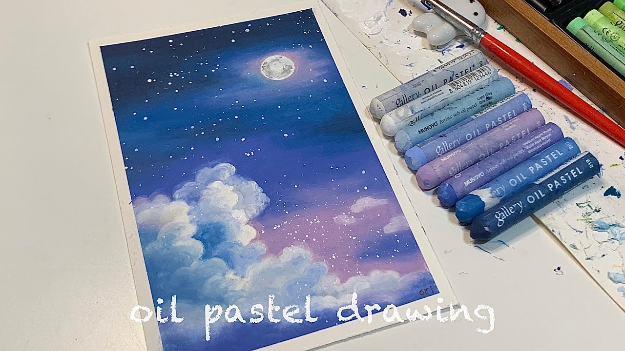 오일파스텔 초보, 오일파스텔로 밤 하늘 구름 그리기, oil pastel drawing