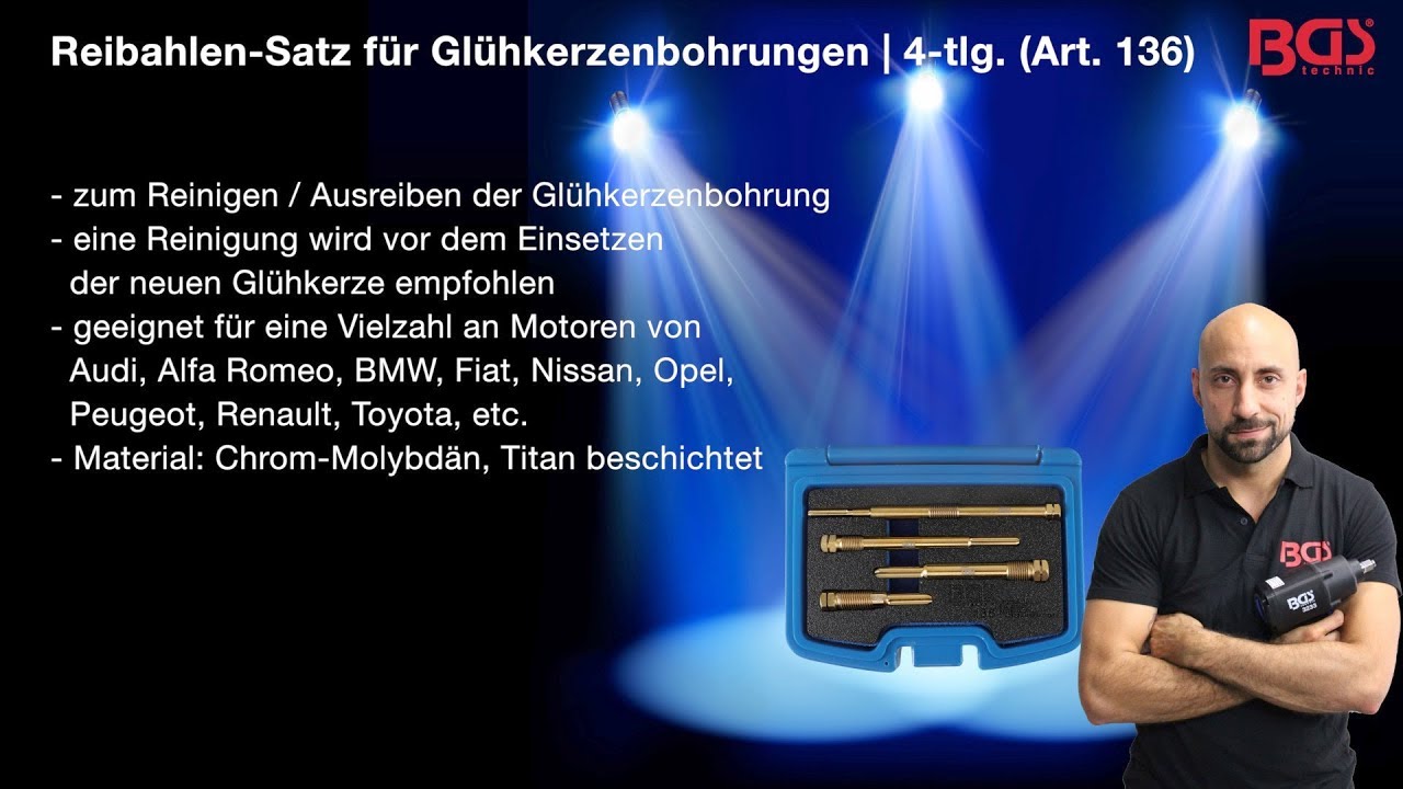 Tutorial: Reibahlen-Satz f&uuml;r Gl&uuml;hkerzenbohrungen | 4-tlg. (BGS 136)