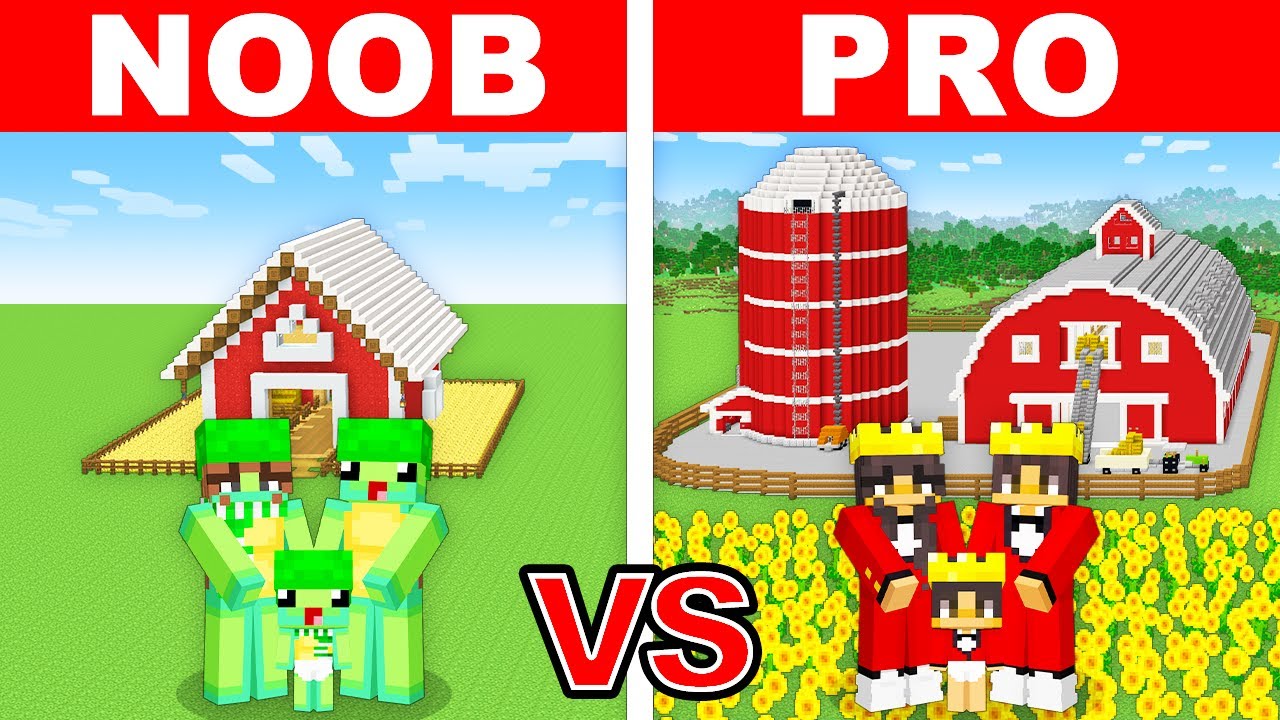 NOOB vs PRO: FAMILY FARM House Build Challenge in Minecraft