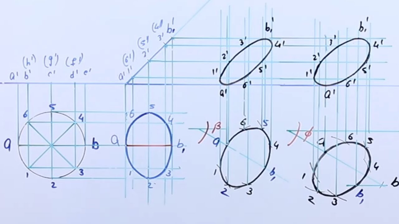 Projection of circular plane with 8 figures