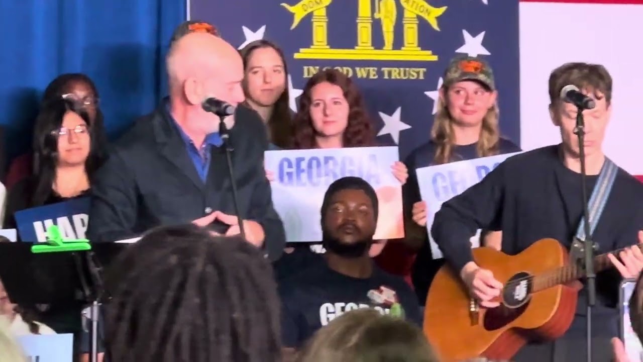 Michael Stipe performs Driver 8 by REM with Andy LeMaster & David Barbe at Doug Emhoff Event