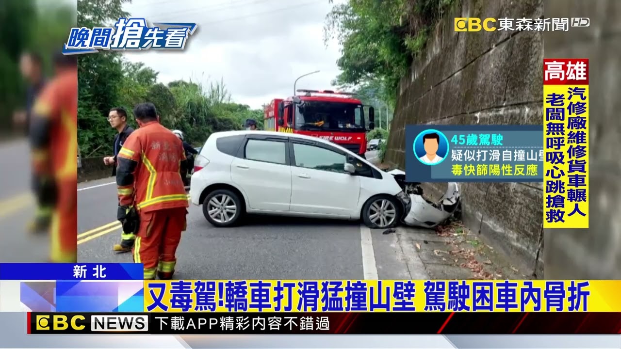 轎車打滑逆向自撞山壁 駕駛受傷「揪出毒駕」@newsebc