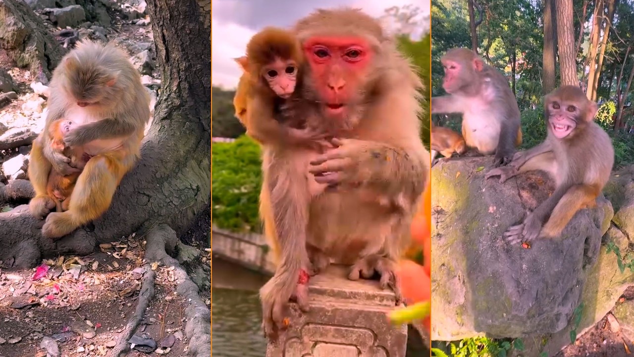 OMG..! Baby Monkey Gets Funny When Mom Asks for His Food 🐒😂