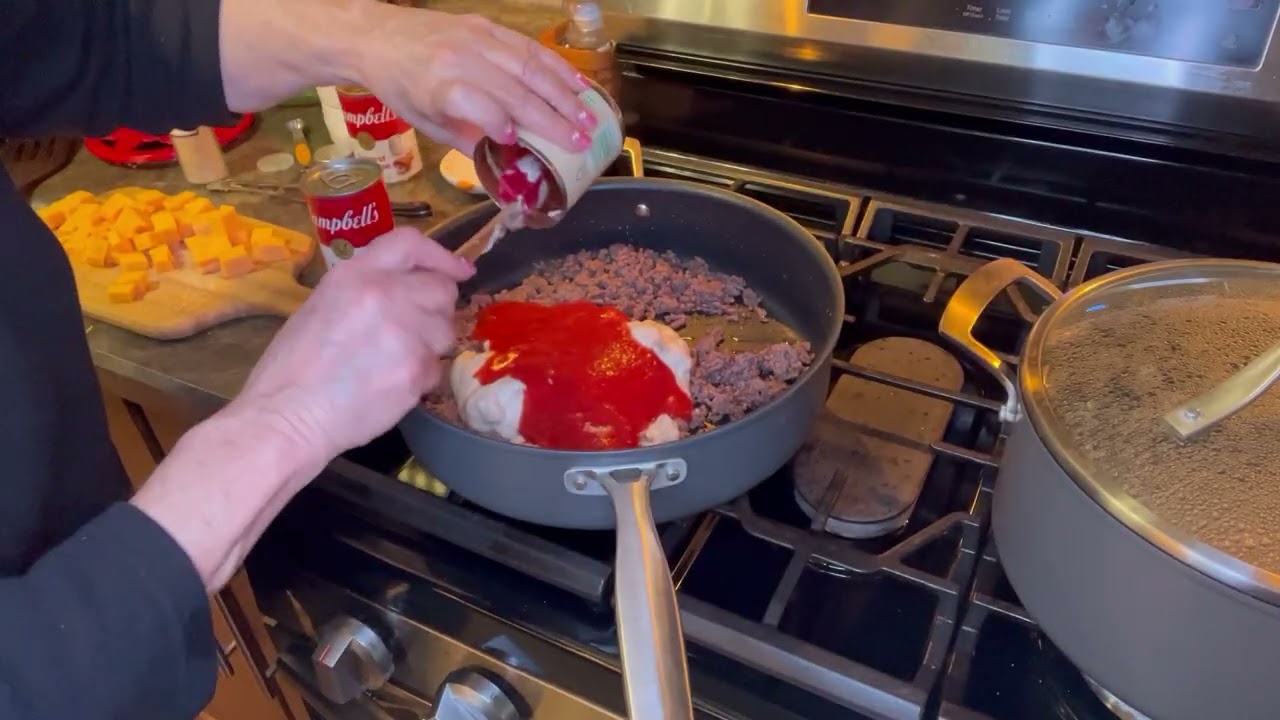 Hamburger noodle and cheesy casserole