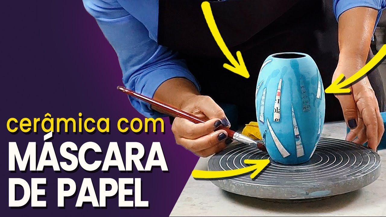 Como pintar cerâmica com Máscara de Papel  | Aula de cerâmica