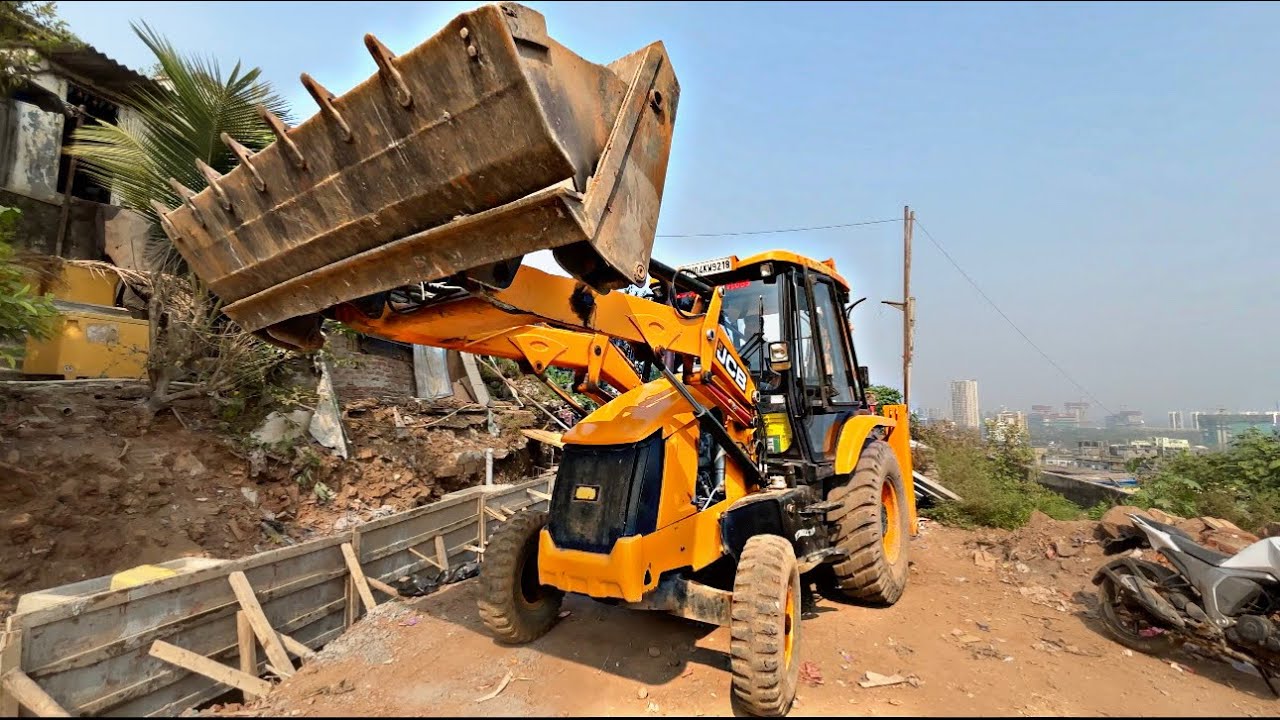 JCB 3DX Backhoe Loader Working in Village | Road Cutting with JCB Machine 