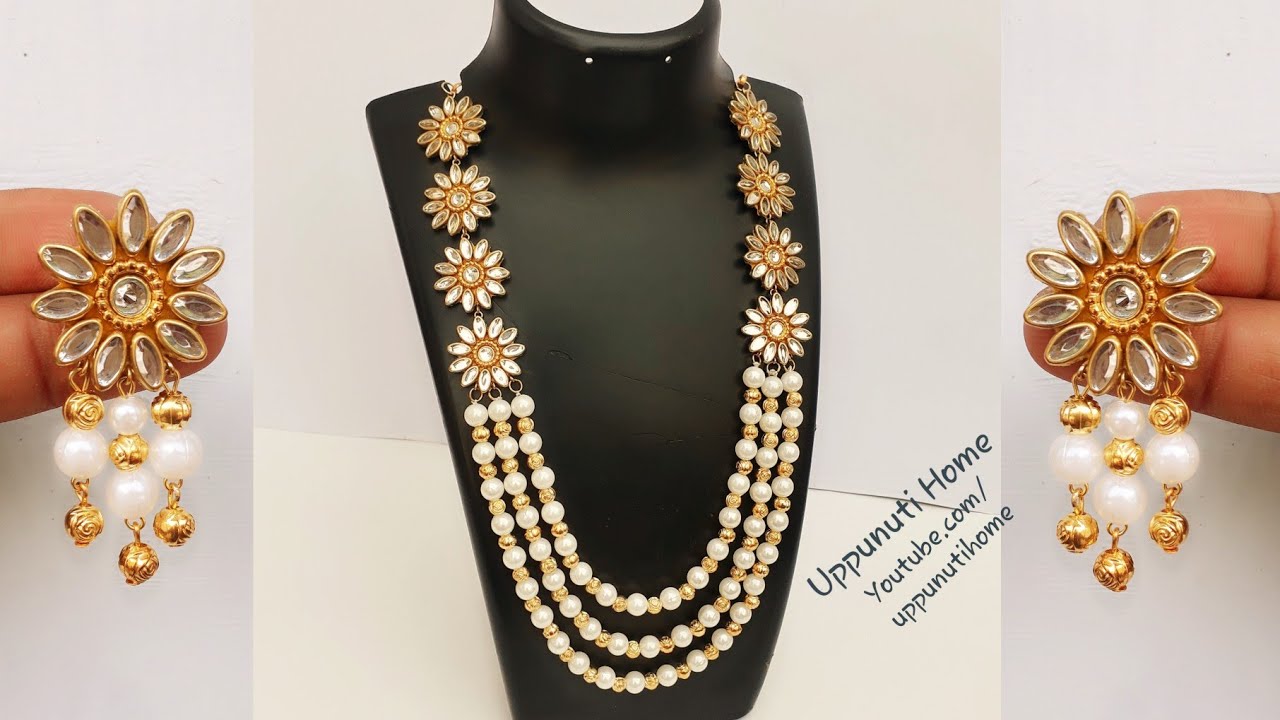 How To Make Beautiful Pearl Necklace At Home | DIY | Making Pearl Earrings | Silk Thread Necklace