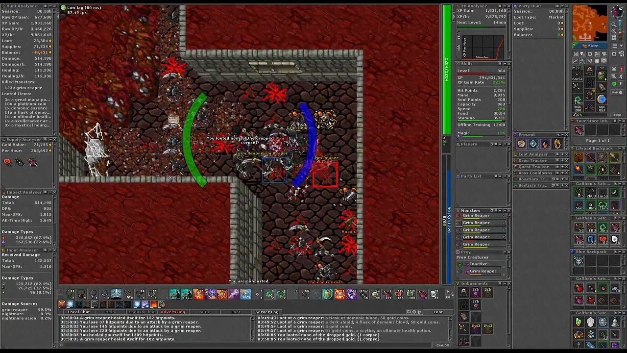 Yalahar Grim Reapers ~ SOLO MS 364 ~ 3.9kk raw xp/h