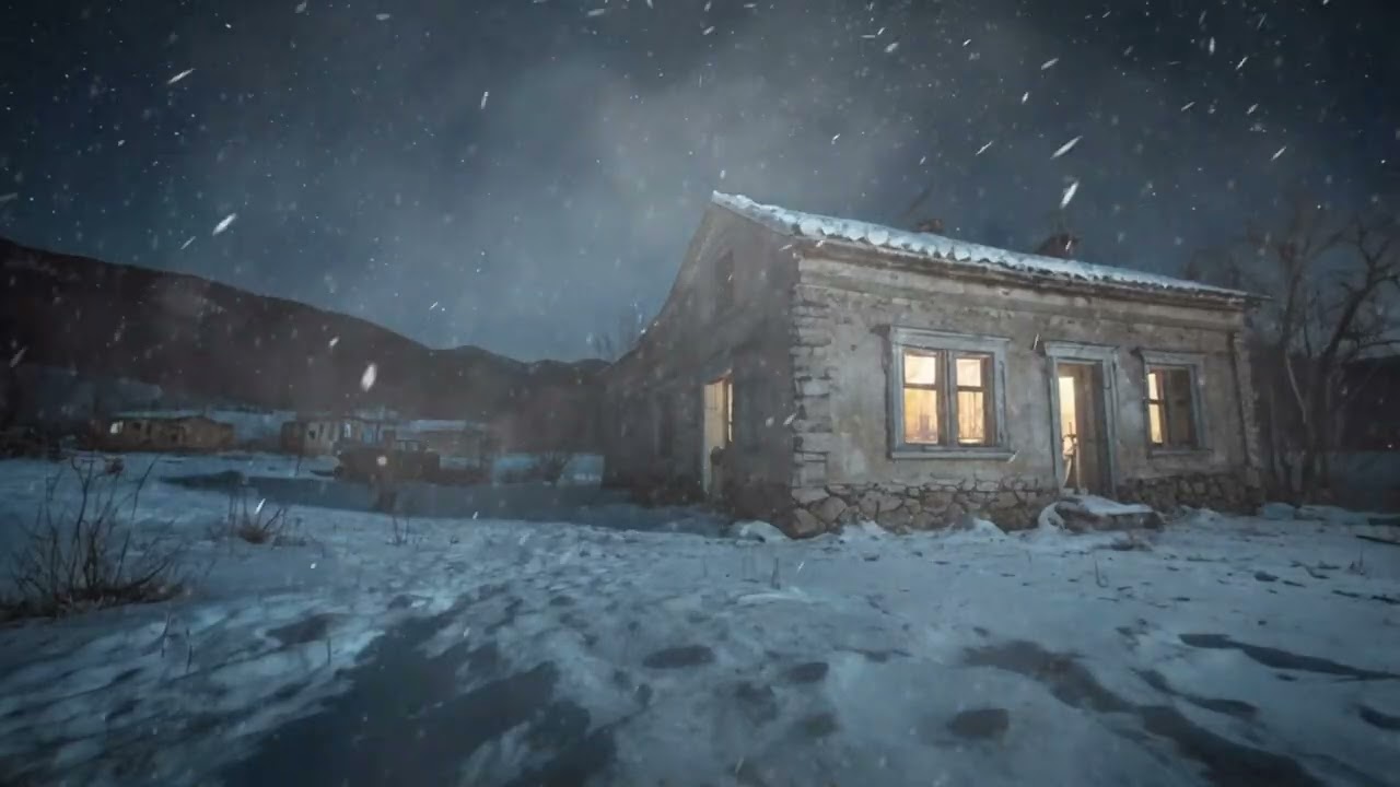 Howling Winds in Abandoned House.  Cold and Relaxing Winter Night Atmosphere.  Snowstorm for Sleep.