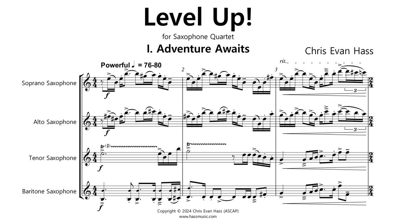 Level Up! - A Video Game-Inspired Suite for Saxophone Quartet (Chris Evan Hass)
