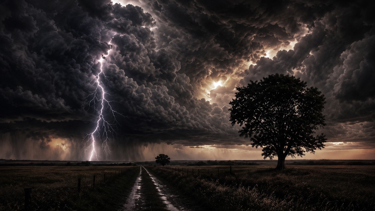 Dark Storm Clouds  & Thunderstorm Over Fields | 3 Hours Ambient Background
