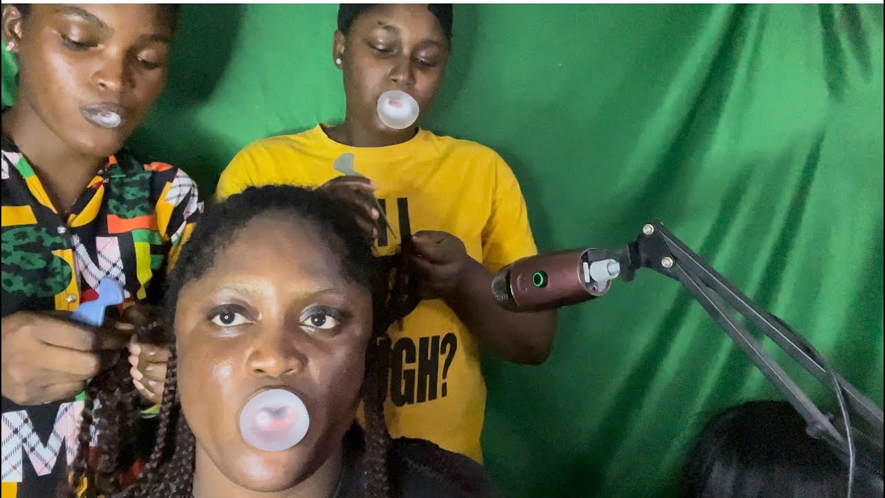 Asmr✨My Two Sisters Taking Down My Braids with Bubblegum Chewing Sounds.