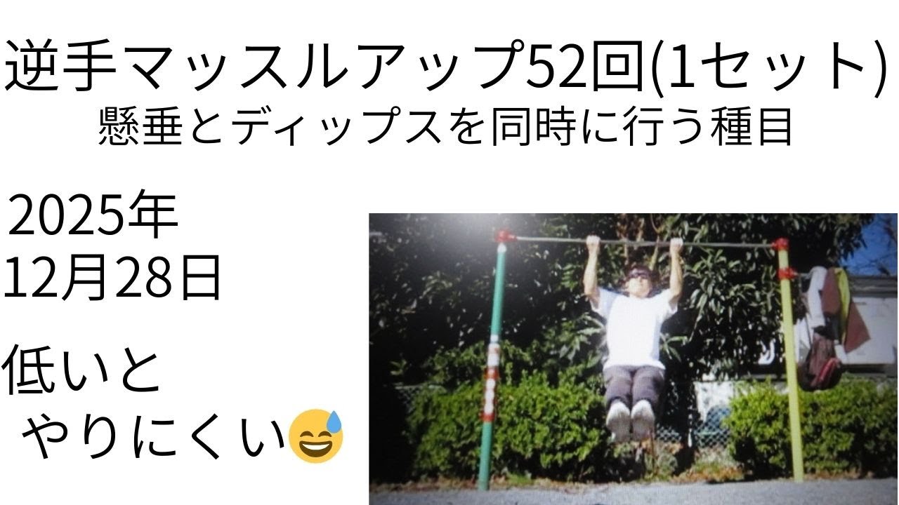 逆手マッスルアップ52回(1セット) 懸垂とディップスを同時に 自重トレーニング 52 Muscle ups in one set