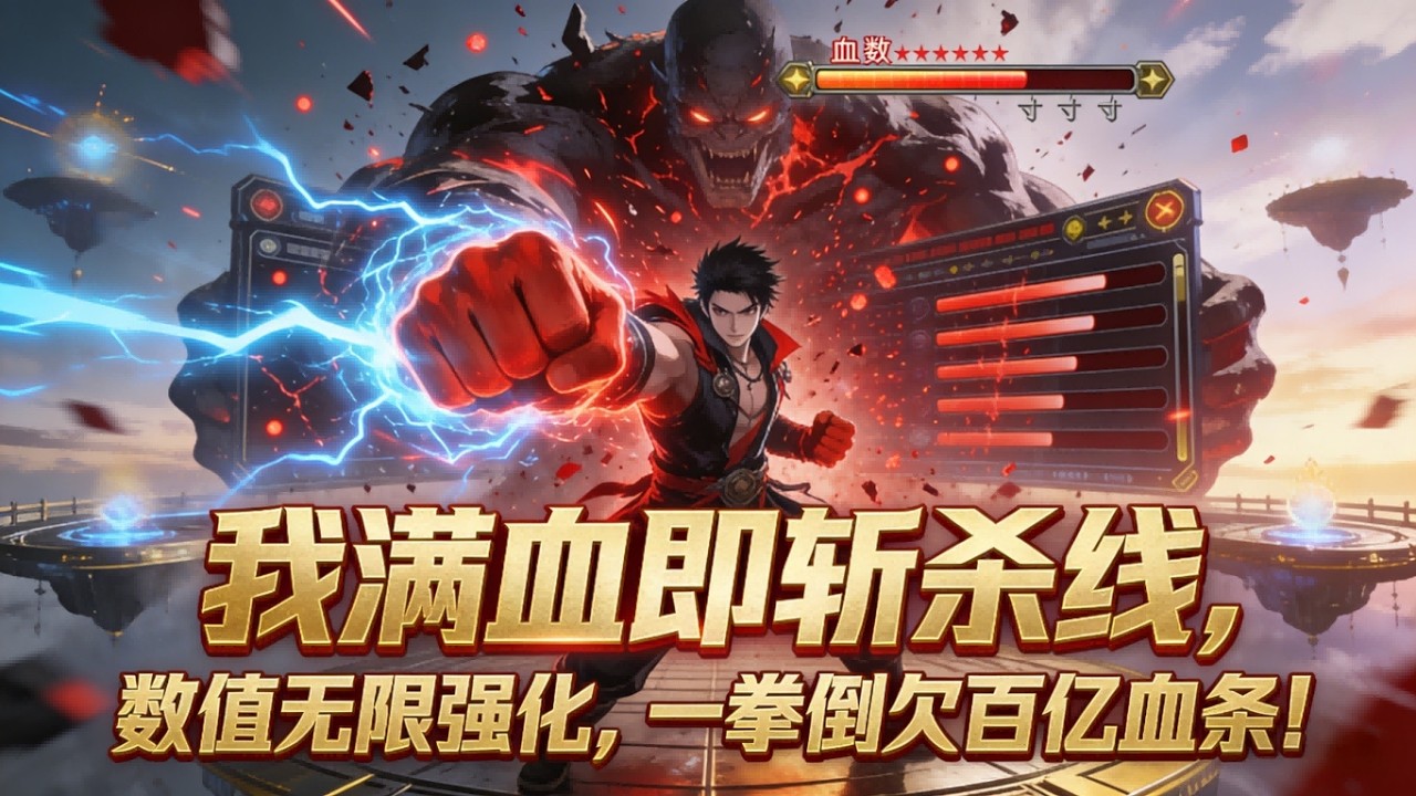 一口气看完《我满血即斩杀线，数值无限强化，一拳倒欠百亿血条！》1-304 满血大恶魔？不好意思，到我斩杀线了。刘年在杀戮游戏天赋觉醒：无限叠加血量的【心之钢】。技能模板： 蓄意轰拳、汲魂痛击&hellip;