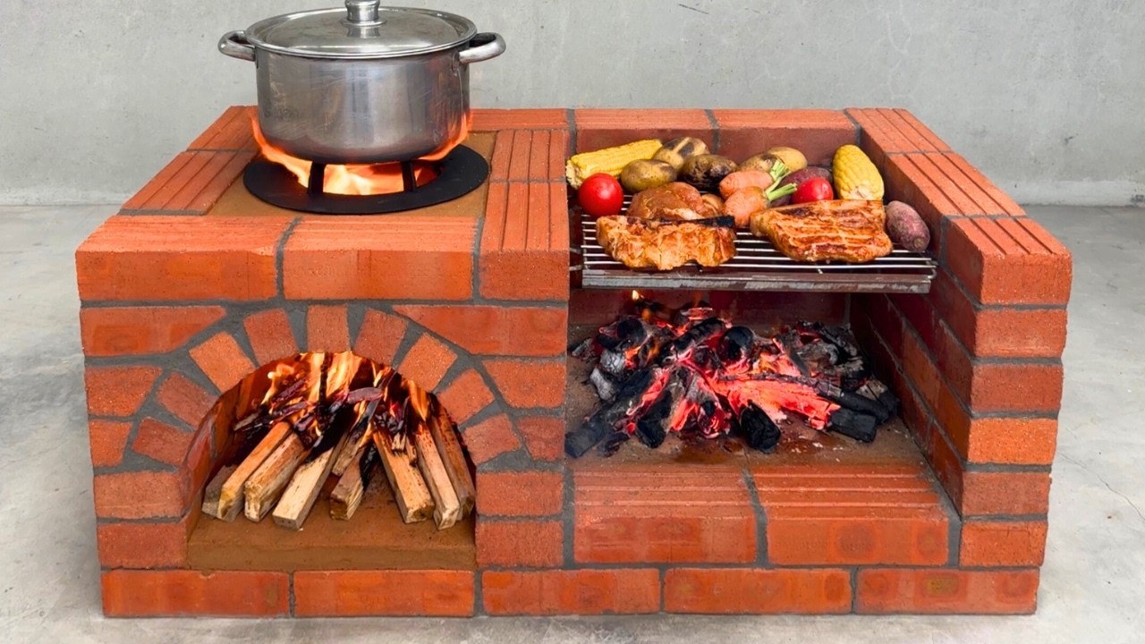 A wood - fired stove that combines cooking and grilling – the perfect solution for families