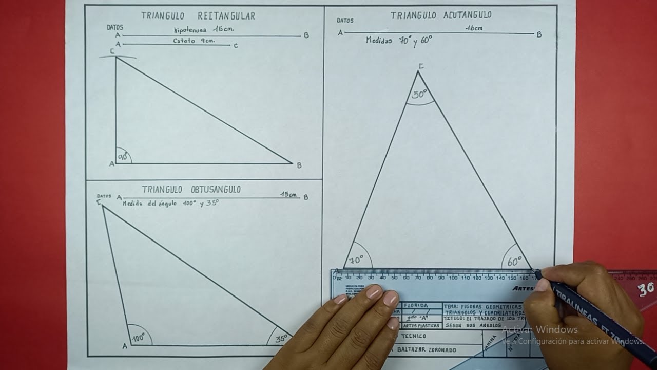 TRIÁNGULOS SEGÚN LAS MEDIDAS DE ÁNGULOS: Triangulo rectangular, obtusángulo y acutángulo.