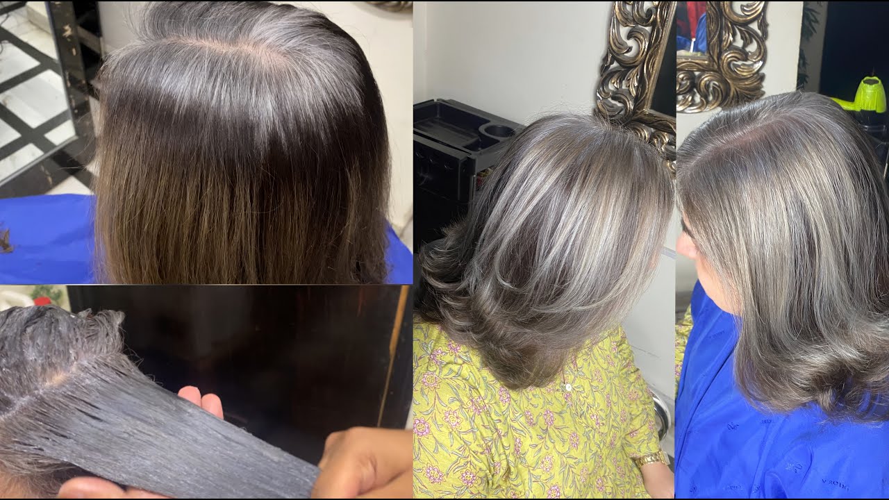 How to get silver gray / Salt and paper hair dye / balayage tutorial/ gray hair color/#graybalayage