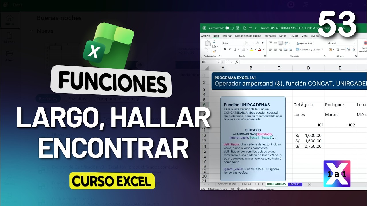 53 | Funciones LARGO, ENCONTRAR y HALLAR en Excel explicados - 👑Curso Premium 2026