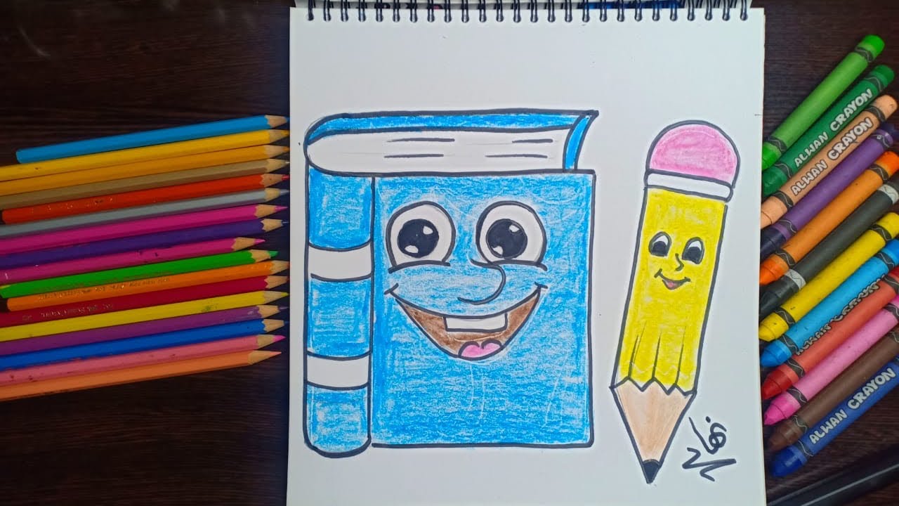 تعلم طريقة رسم كتاب وقلم مع الخطوات | رسومات سهلة | رسومات للمبتدئين